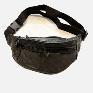 Black Stone Patchwork Leather Belt Bag